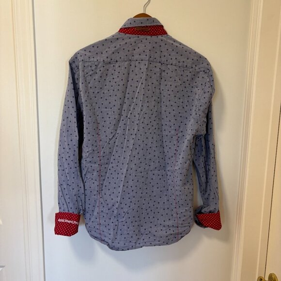 A Fish Named Fred Men’s Button Down Flip Cuff Shirt Blue Stars Size XL Cotton - Picture 11 of 13